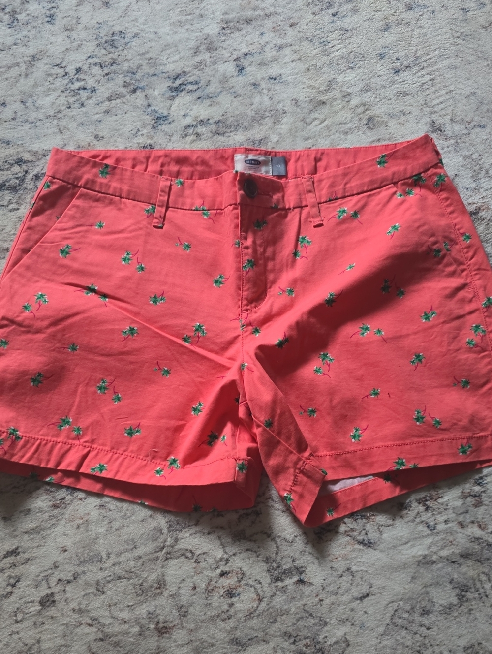 Old Navy Coral Shorts with Green Palm Embroidery